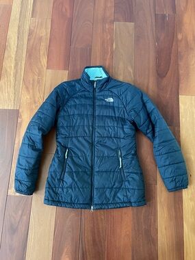 The North Face Women's Black Puffer Jacket with Teal Lining
